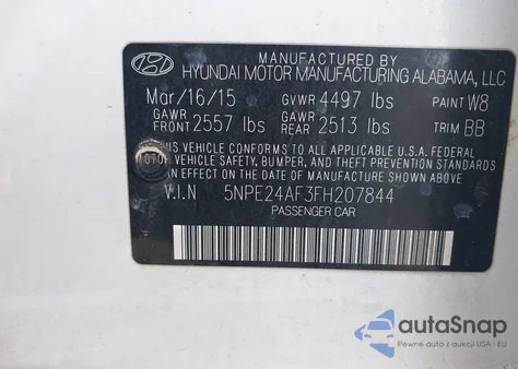 2015 Hyundai Sonata Se from USA, damaged, VIN 5NPE24AF3FH207844